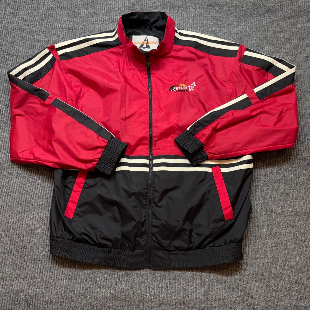 Vintage Speed Zone Racing Windbreaker Mens L Red Black 2004 Y2K‎ Nylon Jacket